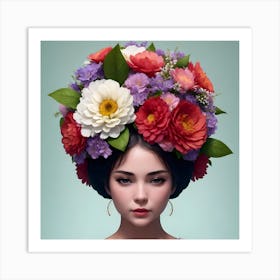 Very Pretty Woman With Flowers On Her Head Art Print