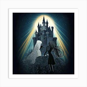 Firefly Gothic, Woman, Sinister, Medieval, Castle, Sun, Colored Rays, Dramatic, Eerie, Mysterious, D Art Print