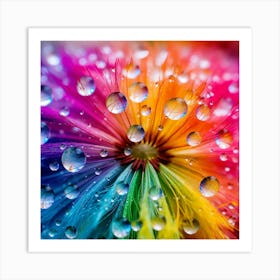 Rainbow Dandelion with Raindrops Art Print