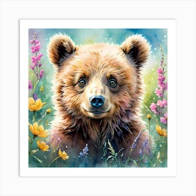 Brown Bear In The Wildflowers Artwork For Kid Art Print