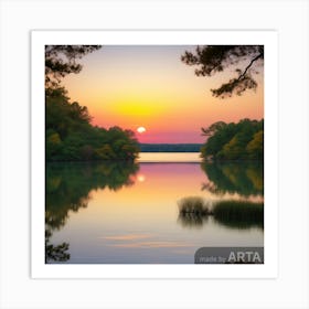 Sunset Over Lake Art Print