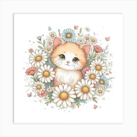 Daisy Cat Art Print