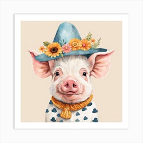 Floral Baby Pig Nursery Illustration (25) Art Print