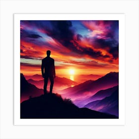 Silhouette Of A Businessman At Sunset Art Print