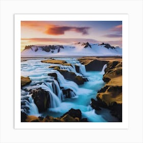 Waterfall In Iceland landscape Art Print