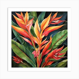 Flower Motif Painting Heliconia Art Print 3 Art Print