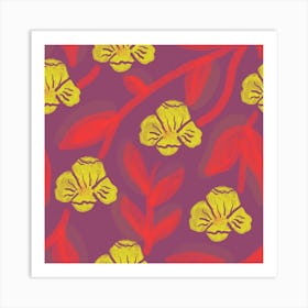 Yellow Flowers On Purple Background Art Print