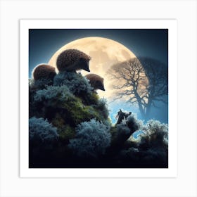 Hedgehogs At Night 5 Art Print