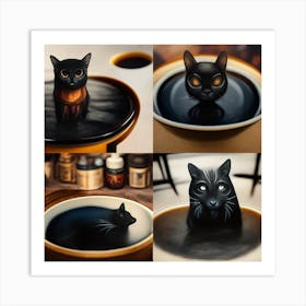 Black Cats In Coffee Art Print
