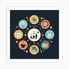 Business Icons In A Circle Art Print