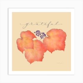 Grateful Autumn Leaves with Yellow Background Art Print