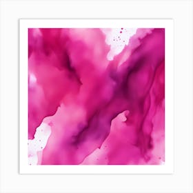 Beautiful magenta pink abstract background. Drawn, hand-painted aquarelle. Wet watercolor pattern. Artistic background with copy space for design. Vivid web banner. Liquid, flow, fluid effect. Art Print