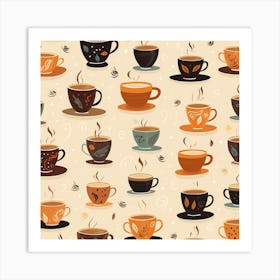 Seamless Pattern Of Coffee Cups Art Print