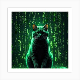 Cat In Front Of Matrix Art Print