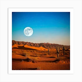 Firefly Desert Moonrise A Mystical Scene Of The Moon Rising Over The Desert Poster