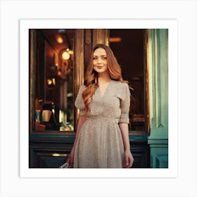 Firefly Young Lady Posing By A Retro Shop Window 11364 Art Print