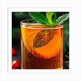 Cocktail With Cranberries And Mint Art Print