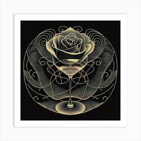 A rose in a glass of water among wavy threads 15 Art Print