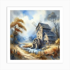 Watercolor Of A Windmill Art Print