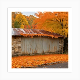 Autumn Leaves On A Barn Art Print