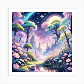 A Fantasy Forest With Twinkling Stars In Pastel Tone Square Composition 307 Art Print