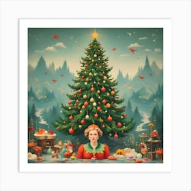 Vintage Christmas Tree Portrait Art Print