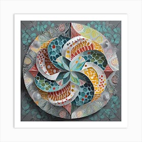 Firefly Beautiful Modern Intricate Floral Yin And Yang Mosaic Mandala Pattern In Gray, And Vibrant T (5) Art Print