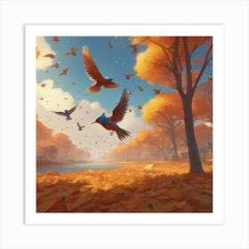 Birds In Autumn 2 Art Print