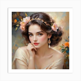 Girl With Flowers 16 Art Print