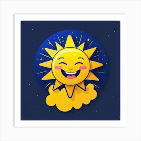 Lovely smiling sun on a blue gradient background 119 Art Print