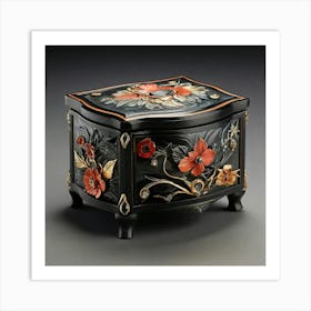 Black And Orange Floral Jewelry Box Art Print