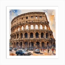 Watercolor painting of the famous Roman Colosseum in Italy Art Print