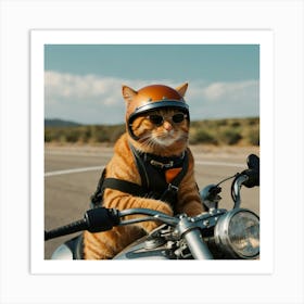 Orange Cat On Motorcycle 1 Art Print