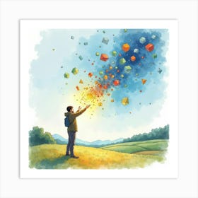 Cubes Falling From The Sky Art Print