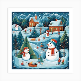 Snowman Village 4 Art Print