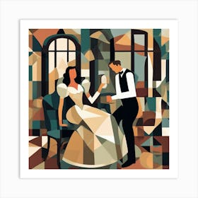 Fairy Tale Romance Cubism Style Art Print