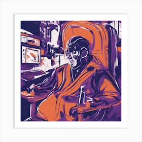 Drew Illustration Of Scream Man On Chair In Bright Colors, Vector Ilustracije, In The Style Of Dark Art Print