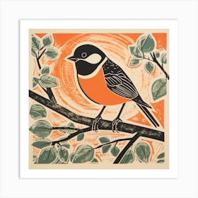 Retro Bird Lithograph Carolina Chickadee 1 Art Print