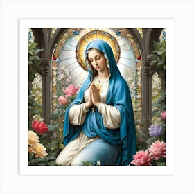 Virgin Mary Praying at Garden Stained Glass #1 Art Print