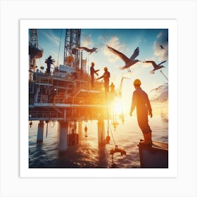 Oil Rig Workers Art Print