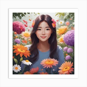 Asian Girl In Flowers 1 Art Print