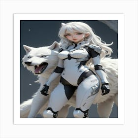 Anime Girl With Wolf Art Print