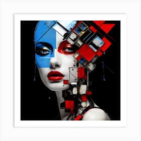 Abstract Woman With Red And Blue Paint Art Print