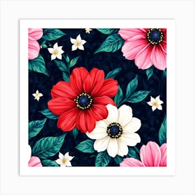 Seamless Pattern With Flowers Art Print