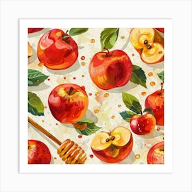 Seamless Pattern With Apples And Honey Art Print