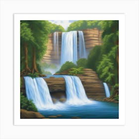 Natures Majesty A Hyperrealistic Close Up Of A Cascading Waterfall Capturing The Power Art Print