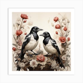 Magpies Bird Painting Art Print 1 Art Print