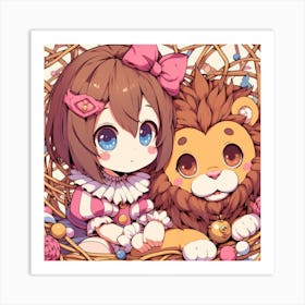 Anime Girl And Lion Art Print