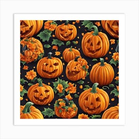 Halloween Pumpkins Seamless Pattern 1 Art Print