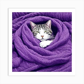 Cat In Purple Blanket Art Print
